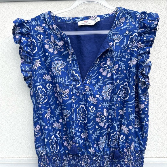 Vineyard Vines Dress Anegada Blue Floral Ruffle Boho Preppy Coastal Cottage Sz S - Picture 5 of 15